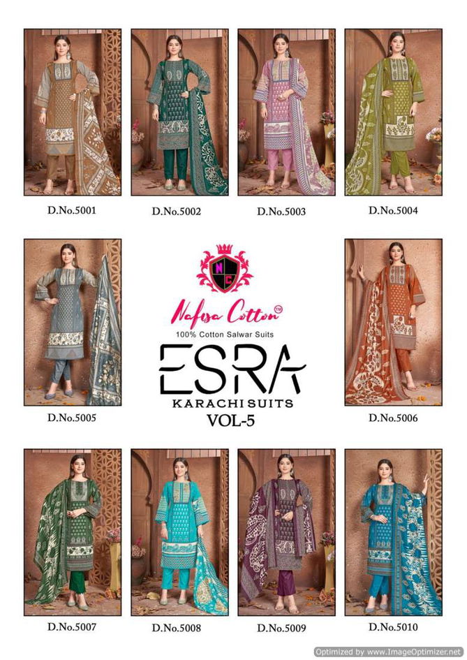 Esra Vol 5 By Nafisa Printed Soft Karachi Cotton Dress Material Wholesale Shop In Surat
